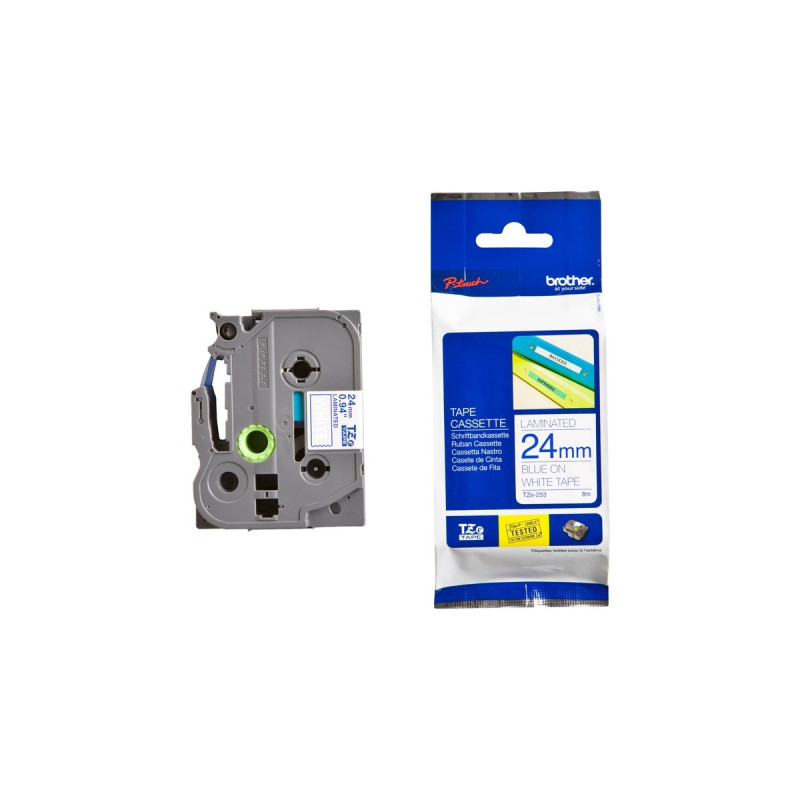 Brother TZe-253, Schriftband(24 mm, Blau auf Weiß)