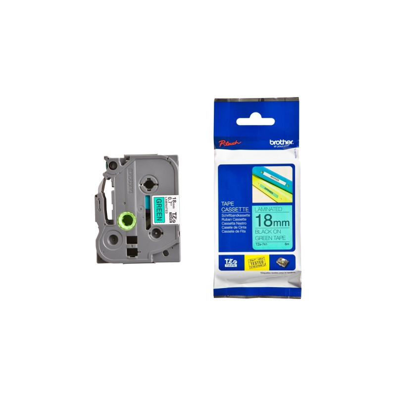 Brother TZe-741, Schriftband(18 mm, Schwarz auf Grün)
