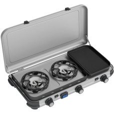 Campingaz Camping Kitchen 2 Multi Cook, Gaskocher(grau, 2 Kochfelder 2x 1,8 kW + Grillplatte 0,9 kW)
