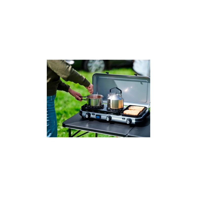 Campingaz Camping Kitchen 2 Multi Cook, Gaskocher(grau, 2 Kochfelder 2x 1,8 kW + Grillplatte 0,9 kW)