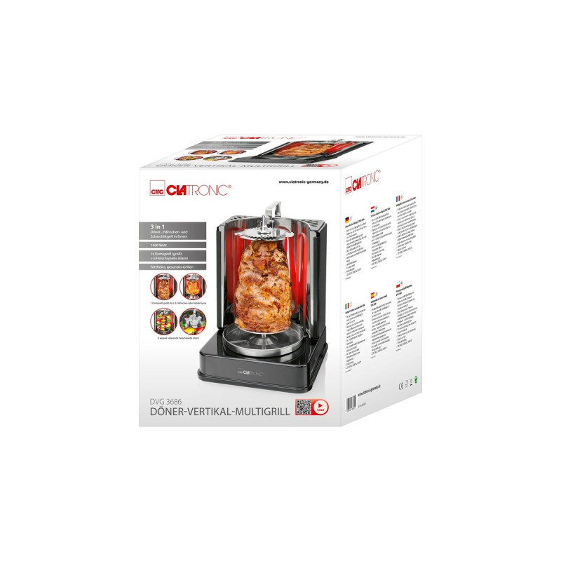 Clatronic Döner-Multigrill DVG 3686, Elektrogrill(schwarz, 1.400 Watt)