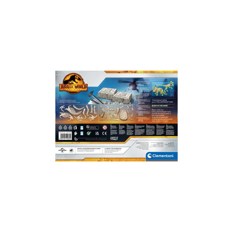Clementoni Jurassic World 3 - Ausgrabungs-Set Triceratops & Velociraptor, Experimentierkasten
