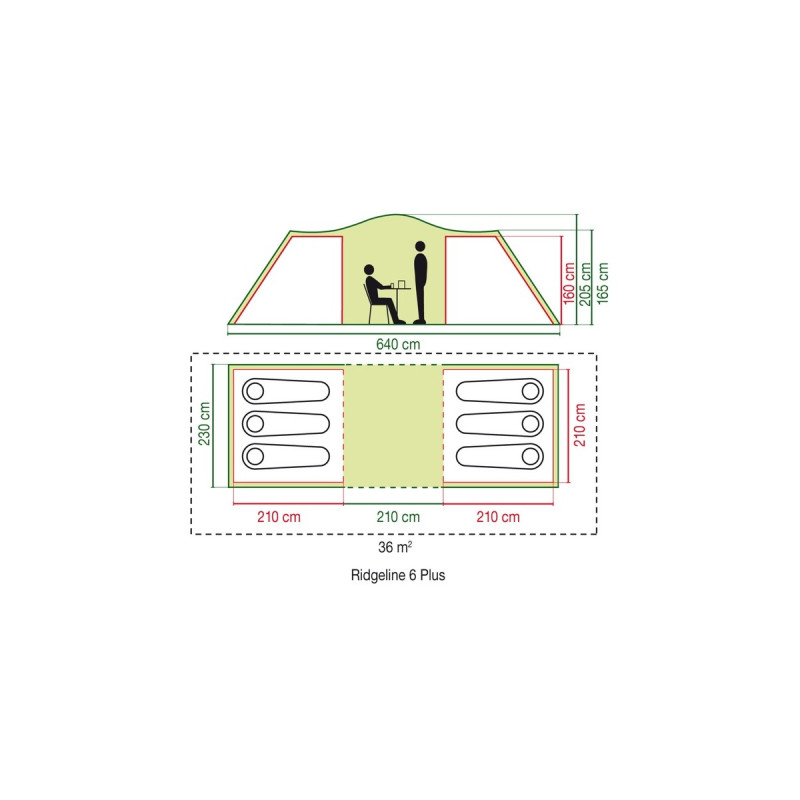 Coleman 6-Personen-Kuppelzelt Ridgeline 6 Plus(dunkelgrün/grau, mit Tunnelanbau)