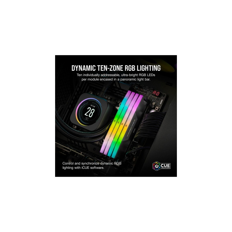 Corsair DIMM 96 GB DDR5-6000 (4x 24 GB) Quad-Kit, Arbeitsspeicher(schwarz, CMH96GX5M4B6000C30, Vengeance RGB, INTEL XMP)
