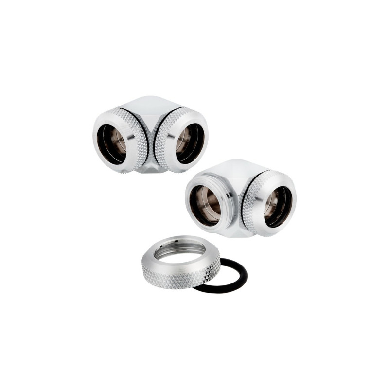 Corsair Hydro X Series XF Hardline-90°-Armatur, AD 14 mm, Doppelpack, Verbindung(chrom, 2 Stück)