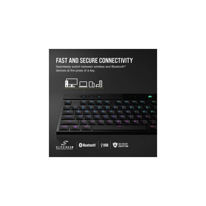Corsair K100 AIR WIRELESS, Gaming-Tastatur(schwarz, DE-Layout, Cherry MX Ultra Low Profile Tactile)