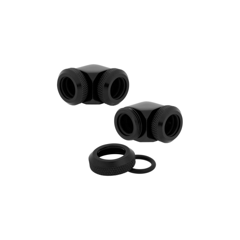 Corsair XF Hardline 90° 12mm OD Fitting Twin Pack, Verbindung(schwarz, kompatibel mit 12 mm OD-Hardline Tubing)