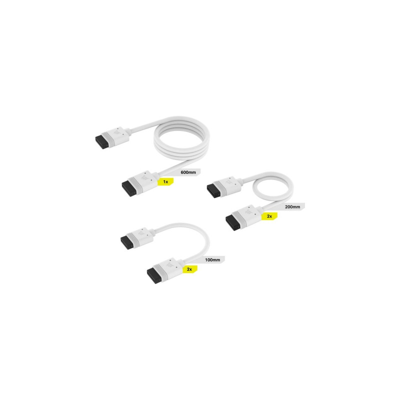 Corsair iCUE LINK Kabel-Kit, 600 / 200 / 100mm, gerade(weiß, 5-teilig)
