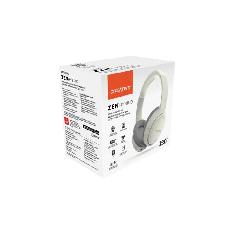 Creative Zen Hybrid, Kopfhörer(weiß, USB-C, Bluetooth, Hybrid ANC)
