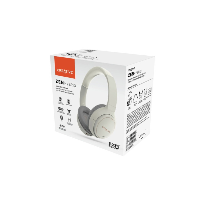 Creative Zen Hybrid, Kopfhörer(weiß, USB-C, Bluetooth, Hybrid ANC)