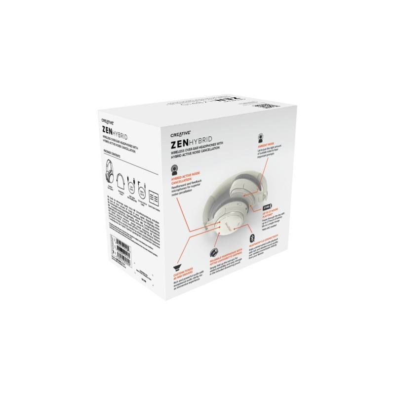 Creative Zen Hybrid, Kopfhörer(weiß, USB-C, Bluetooth, Hybrid ANC)