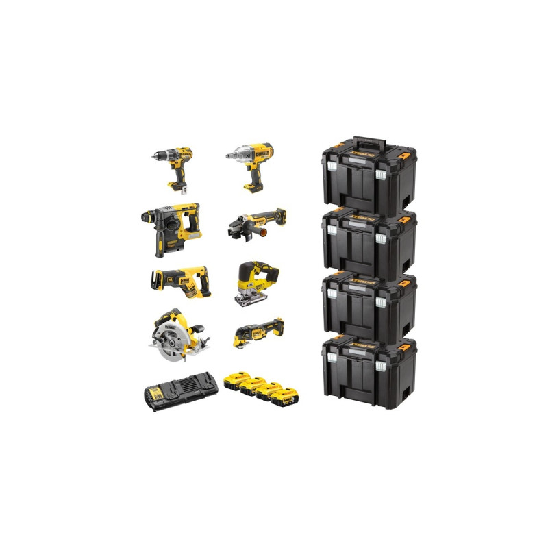 DEWALT Akku-Kombopack DCK865P4T, 18Volt, Schlagbohrschrauber(gelb/schwarz, 8 Akku-Maschinen, 4x Li-Ionen XR Akku 5,0Ah)
