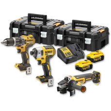 DEWALT Akku-Kombopack Set DCK384P2T, 18Volt, Werkzeug-Set(gelb/schwarz, 2x Li-Ionen Akku 5,0Ah, Schlagbohrschrauber, Schlagschrauber, Winkelschleifer)