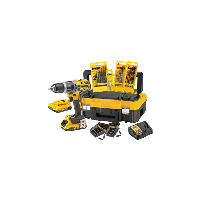 DEWALT Akku-Schlagbohrschrauber Set DCK796D2T, 18Volt(gelb/schwarz, 2x Li-Ion XR Akku 2,0Ah, 71-teiliges Zubehör-Set, in TSTAK Box I)