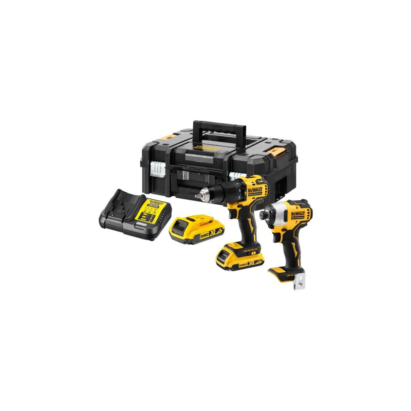 DEWALT Akku-Schrauber Kombopack DCK2062D2T, 18Volt, Schlagbohrschrauber(gelb/schwarz, 2 Akkuschrauber, 2x Li-Ionen XR Akku 2,0Ah, in TSTAK Box II)