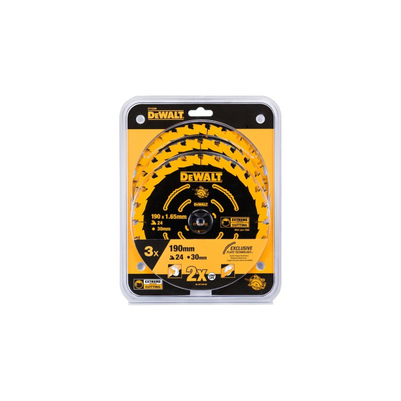 DEWALT Kreissägeblatt EXTREME DT10399, Ø 190mm, 24Z(3 Stück, Bohrung 20mm, für Handkreissägen)