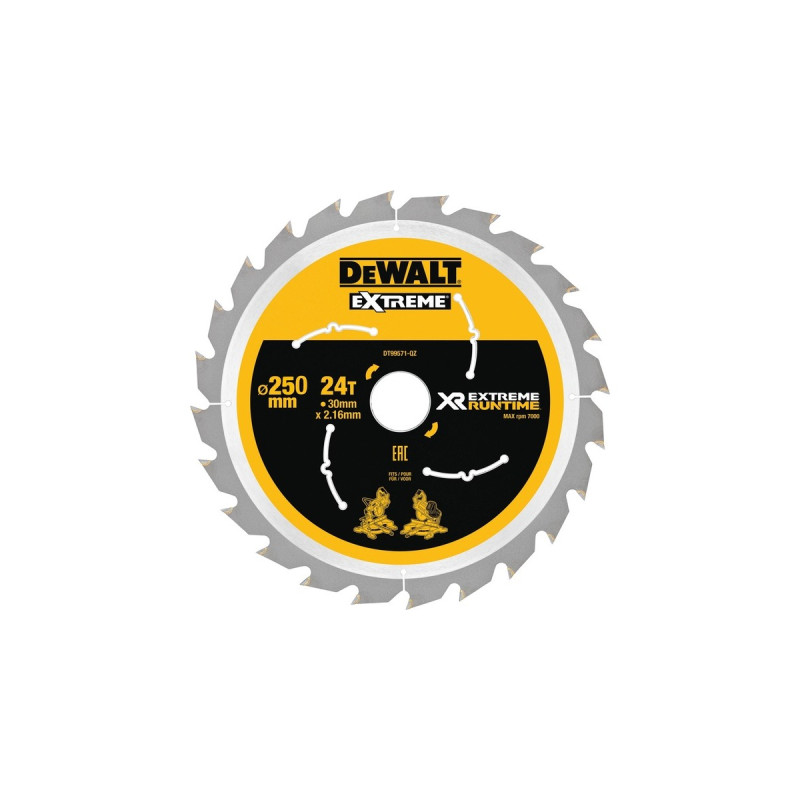 DEWALT Kreissägeblatt XR EXTREME RUNTIME DT99571, Ø 250mm, 24Z(Bohrung 30mm, für Akku-Paneelsägen)
