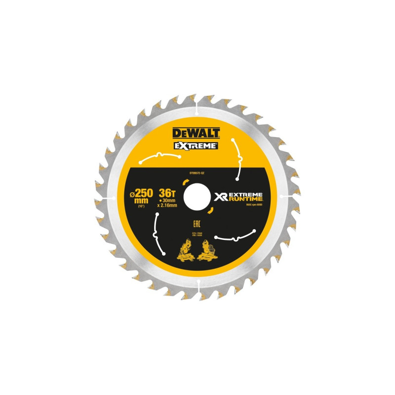 DEWALT Kreissägeblatt XR EXTREME RUNTIME DT99572, Ø 250mm, 36Z(Bohrung 30mm, für Akku-Paneelsägen)