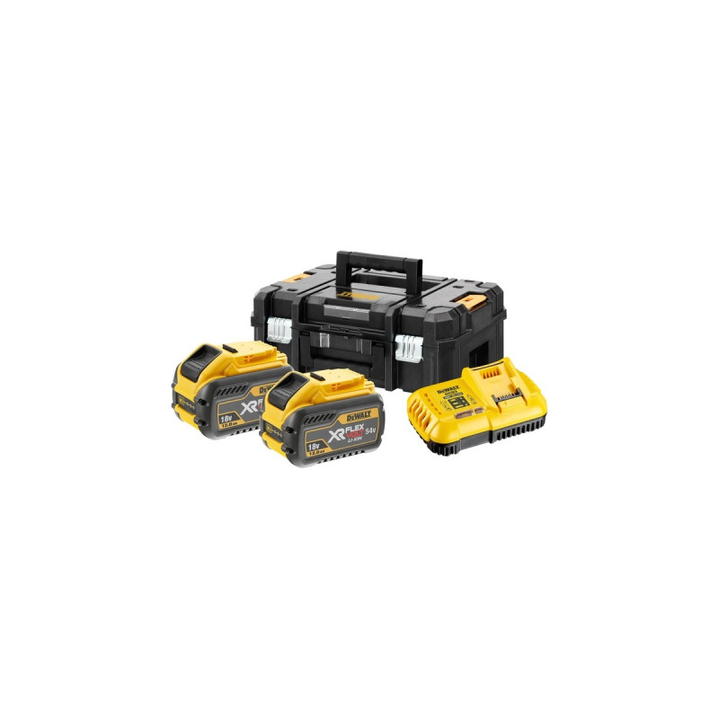 DEWALT XR FLEXVOLT AKKU 2er-Set(schwarz/gelb, Schnellladegerät, 2x Akku, T STAK-Box II, Akku-Trage)