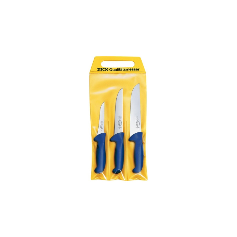 DICK ErgoGrip Messersatz, 3-teilig(blau, Blockmesser, 2 Ausbeinmesser)