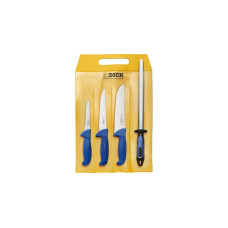 DICK ErgoGrip Starter-Set, 4-teilig, Messer(blau, Blockmesser, Ausbeinmesser, Stechmesser, Wetzstahl)