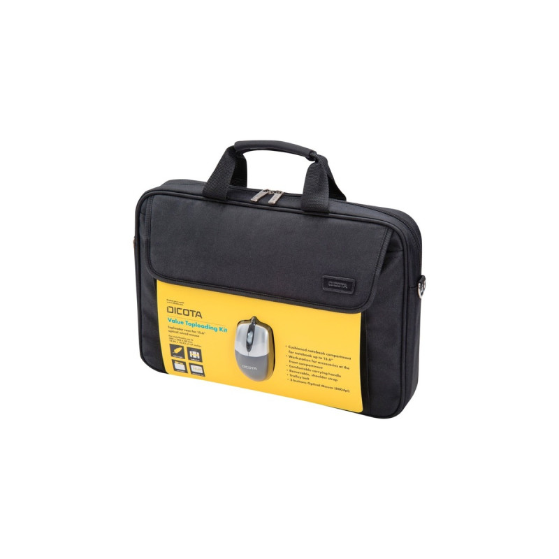DICOTA Value Toploading Kit mit kabelgebundener Maus, Notebooktasche(schwarz, bis 39,6 cm (15,6