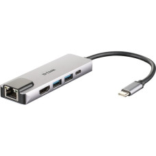 D-Link DUB-M520 USB-C Hub mit Ethernet und Powerdelivery, USB-Hub(silber)