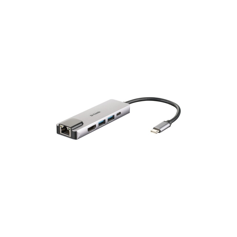 D-Link DUB-M520 USB-C Hub mit Ethernet und Powerdelivery, USB-Hub(silber)