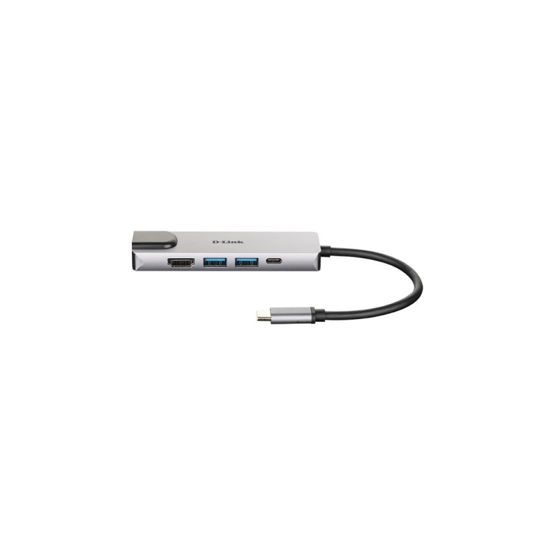 D-Link DUB-M520 USB-C Hub mit Ethernet und Powerdelivery, USB-Hub(silber)