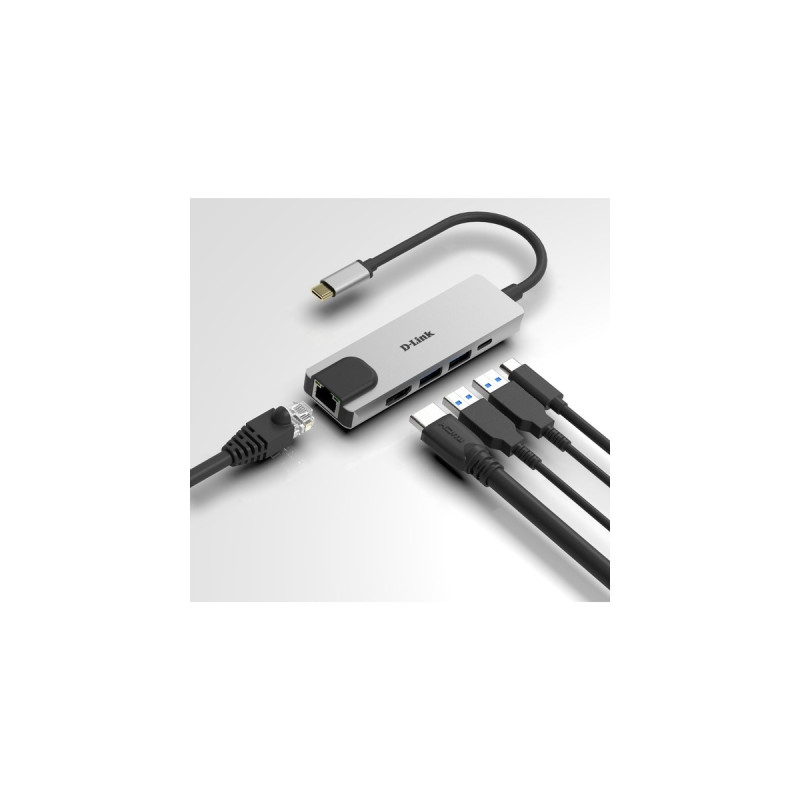 D-Link DUB-M520 USB-C Hub mit Ethernet und Powerdelivery, USB-Hub(silber)