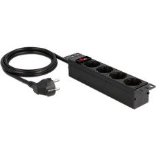 DeLOCK 10" Steckdosenleiste 4-fach, 1HE(schwarz, 1,5 Meter Kabel, Schalter)