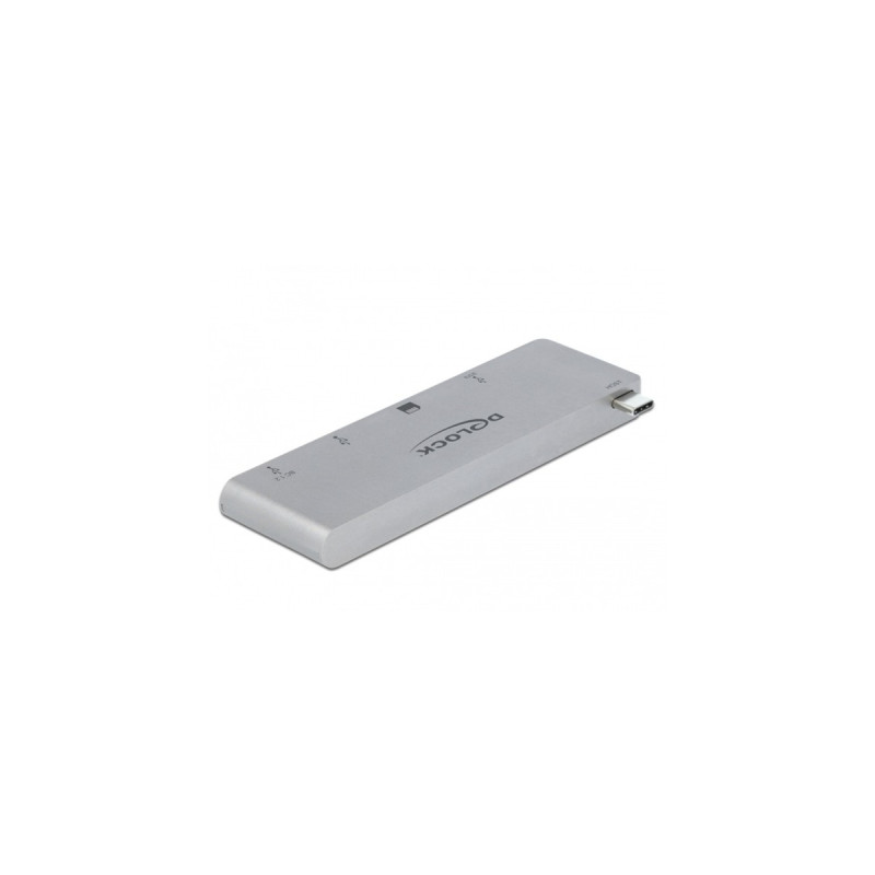 DeLOCK 3 Port Hub und 2 Slot Card Reader, Kartenleser(silber, USB-C 3.2 Gen 1)