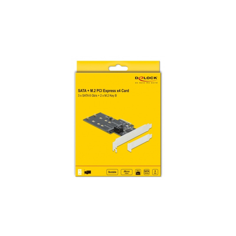 DeLOCK 3 Port SATA + M.2 Key B PCIe x4 Low Profile, Schnittstellenkarte