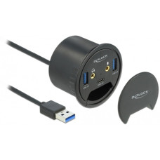 DeLOCK 3 Port Tisch-Hub 1x Typ-C - 2x Typ-A + HD-Audio, USB-Hub