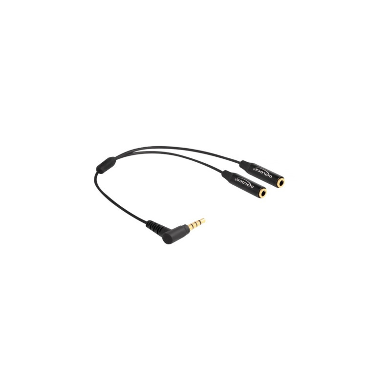 2x Klinkenbuchse 3,5mm 4 Pin, Y-Kabel(schwarz, 25cm, Klinkenstecker abgewinkelt)