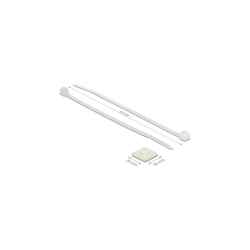 DeLOCK Befestigungssockel 20 x 20mm mit Kabelbinder L 100 x B 2,5mm(weiß, 10 Paar)