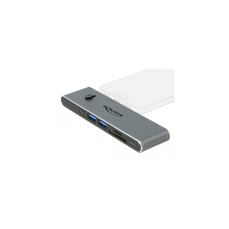 DeLOCK Dual USB Type-C mit HDMI / USB 3.2 / SD / PD 3.0, Dockingstation(grau)