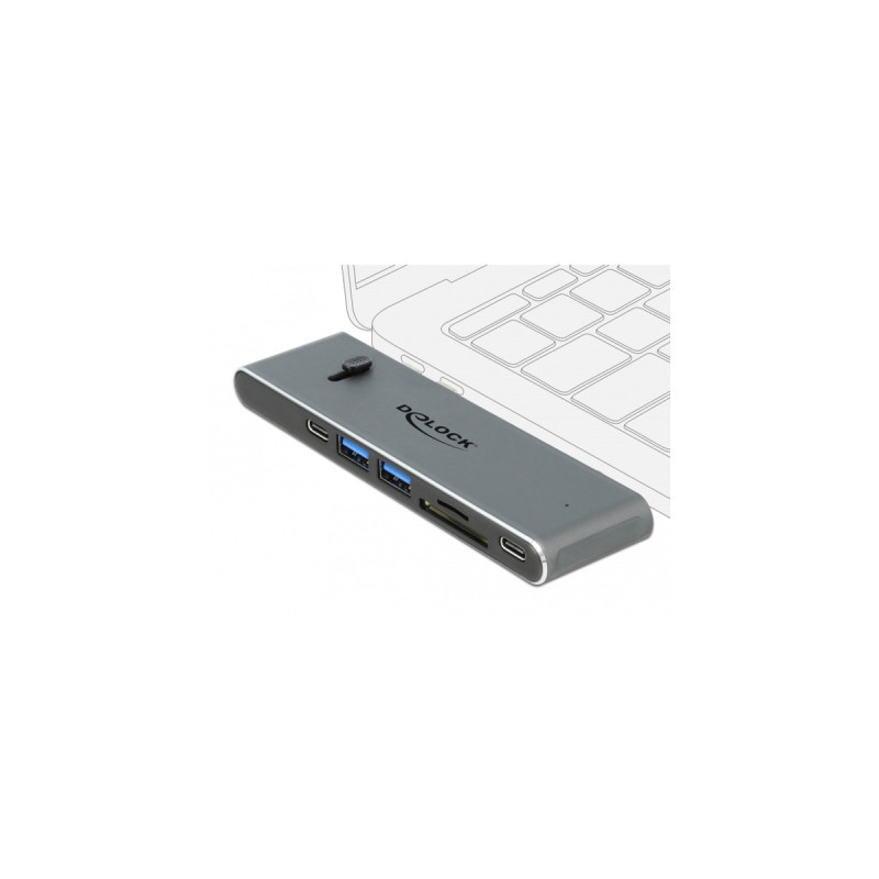 DeLOCK Dual USB Type-C mit HDMI / USB 3.2 / SD / PD 3.0, Dockingstation(grau)