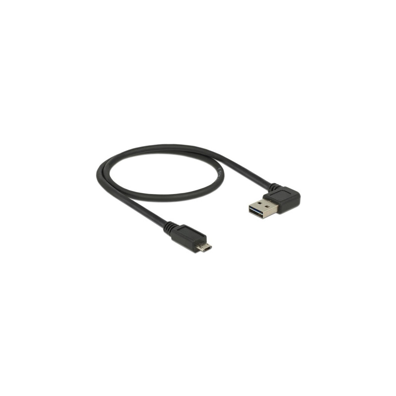 Micro-USB Stecker 90°(schwarz, 0,5 Meter, rechts / links abgewinkelt, beidseitig verwendbar)
