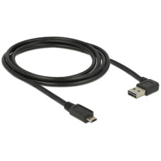 Micro-USB Stecker 90°(schwarz, 2 Meter, rechts / links abgewinkelt, beidseitig verwendbar)