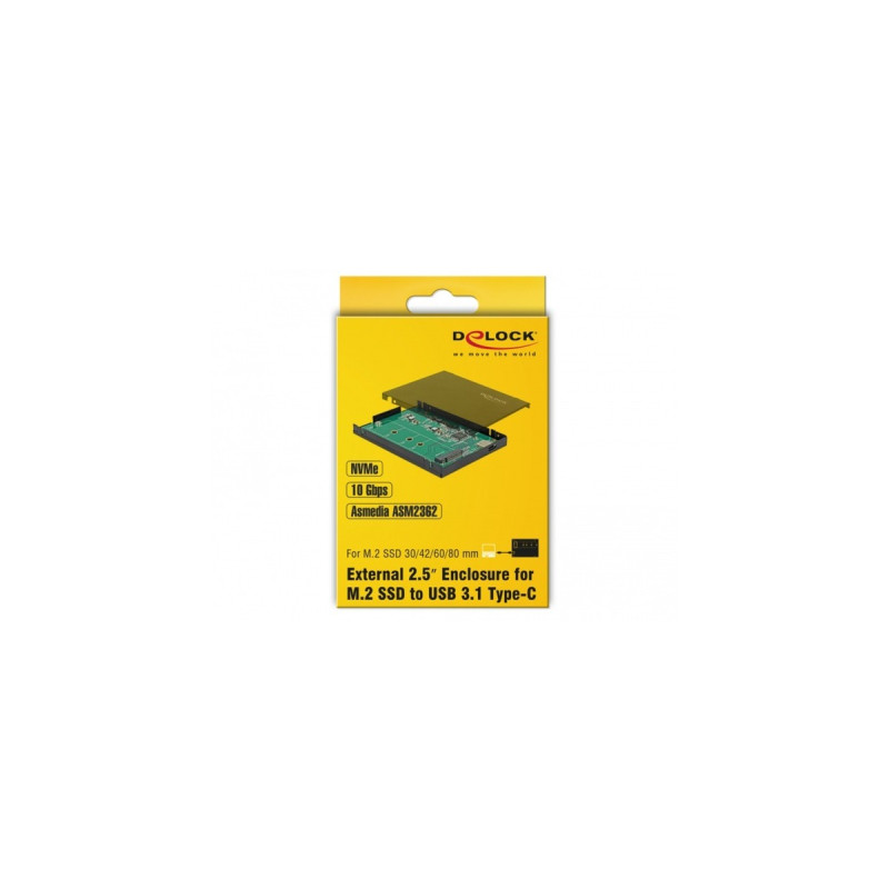 DeLOCK Extern 2.5″ Gehäuse für M.2 NVMe PCIe SSD, Laufwerksgehäuse(schwarz, mit USB 3.1 Gen 2 USB Type-C)