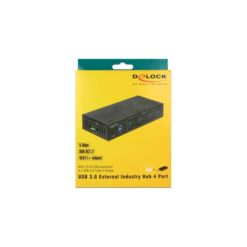 DeLOCK Externer Industrie Hub 4 x USB 3.0 Typ-A, USB-Hub(schwarz)