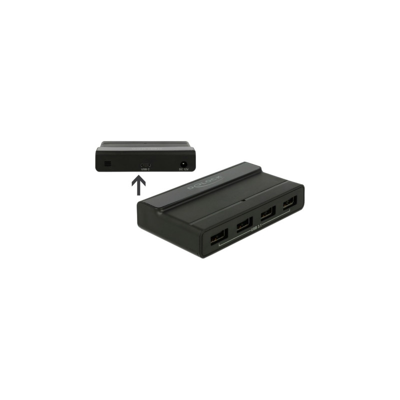 DeLOCK Externer USB 3.2 Gen 2 4 PortHub 10Gbps, USB-Hub(schwarz)