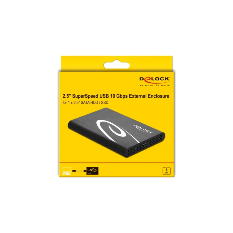 DeLOCK Externes Gehäuse für 2.5″ SATA HDD / SSD mit SuperSpeed USB 10 Gbps (USB 3.1 Gen 2), Laufwerksgehäuse(schwarz)