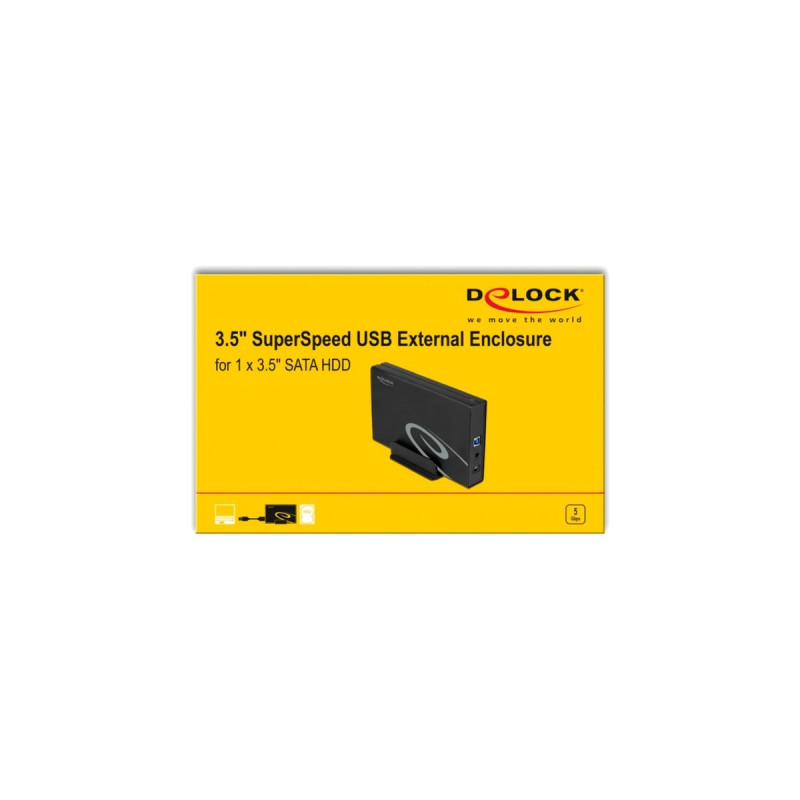 DeLOCK Externes Gehäuse für 3.5″ SATA HDD mit SuperSpeed USB (USB 3.2 Gen 1), Laufwerksgehäuse(schwarz)