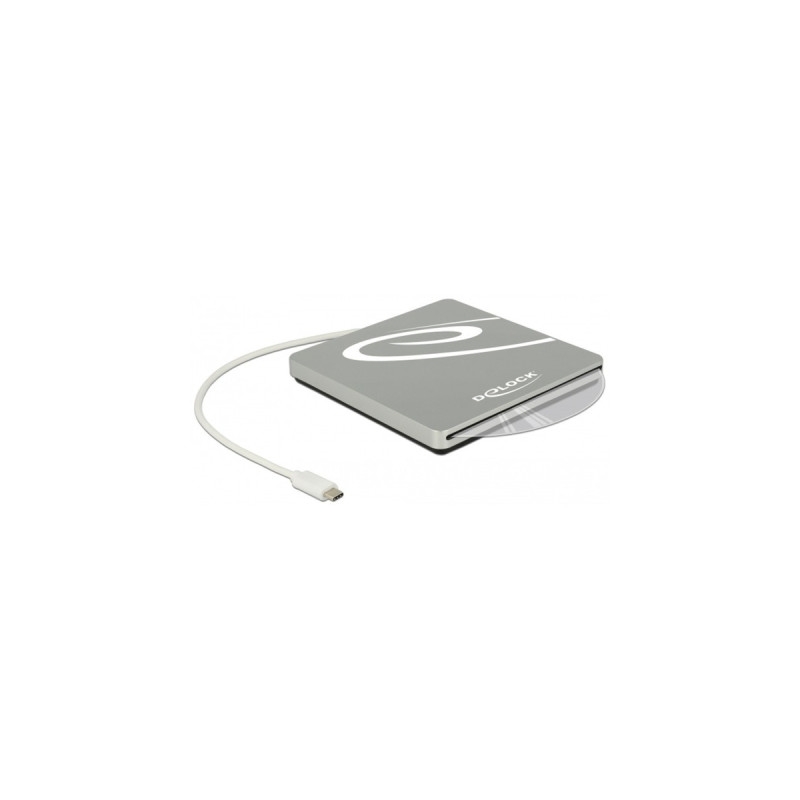 DeLOCK Externes Gehäuse für 5.25″ Slot-in Slim SATA Laufwerke 9,5 / 12,7 mm zu USB Type-C Stecker, Laufwerksgehäuse(silber)