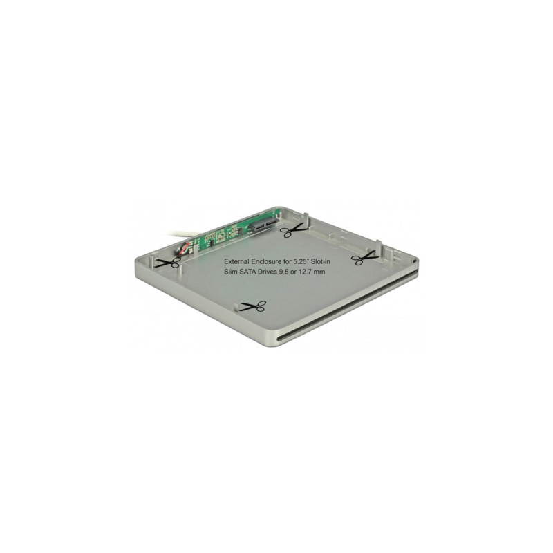 DeLOCK Externes Gehäuse für 5.25″ Slot-in Slim SATA Laufwerke 9,5 / 12,7 mm zu USB Type-C Stecker, Laufwerksgehäuse(silber)