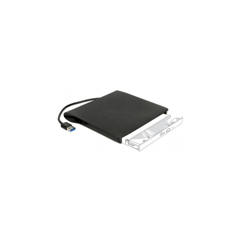 DeLOCK Externes Gehäuse für 5.25″ Ultra Slim SATA Laufwerke 9,5 mm zu USB Typ-A Stecker, Laufwerksgehäuse(schwarz)