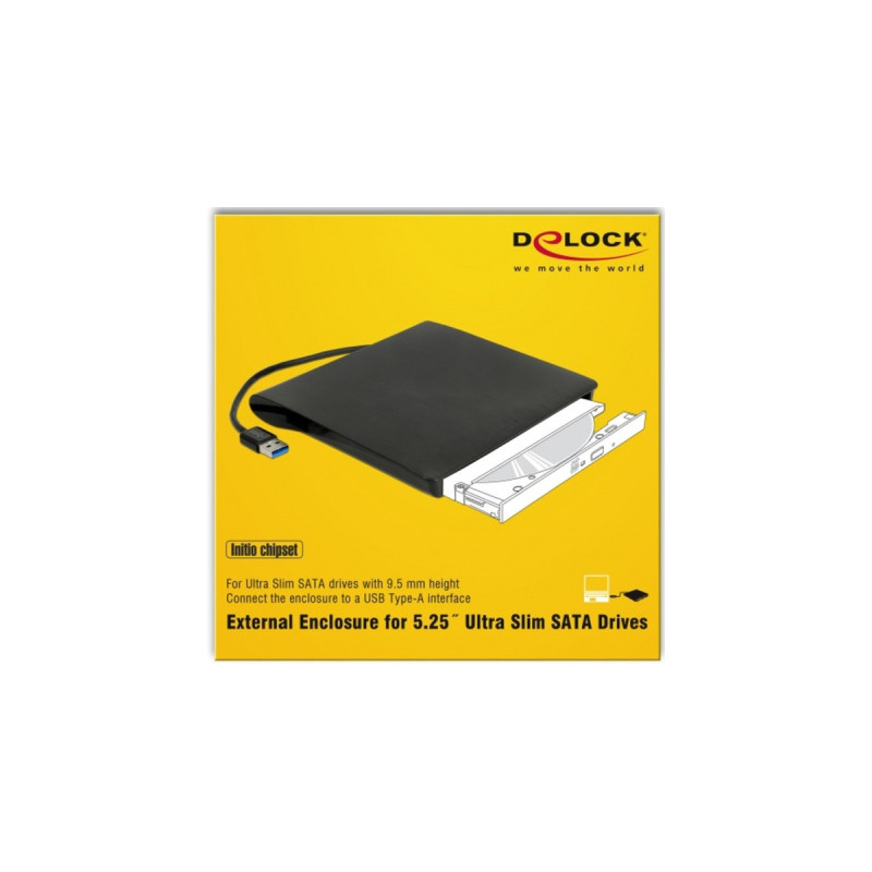 DeLOCK Externes Gehäuse für 5.25″ Ultra Slim SATA Laufwerke 9,5 mm zu USB Typ-A Stecker, Laufwerksgehäuse(schwarz)