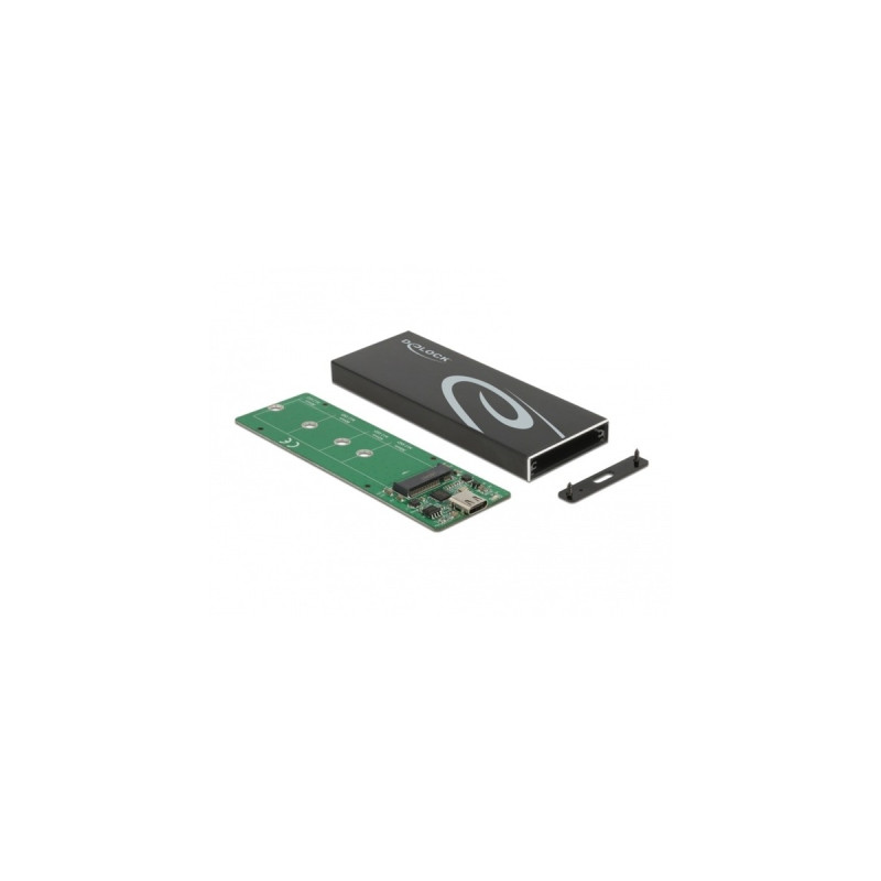 DeLOCK Externes Gehäuse für M.2 SATA SSD, Laufwerksgehäuse(schwarz, mit USB Type-C Buchse)